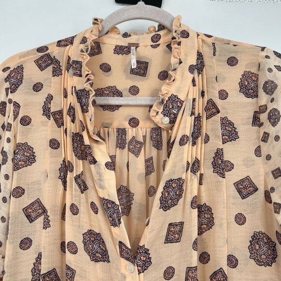 Free People Turn Turn Balloon Sleeve Printed Mini Swing Dress Size Small - Picture 3 of 14